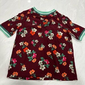 Maje Kids Floral Tee - Burgundy with Green and Orange Accents